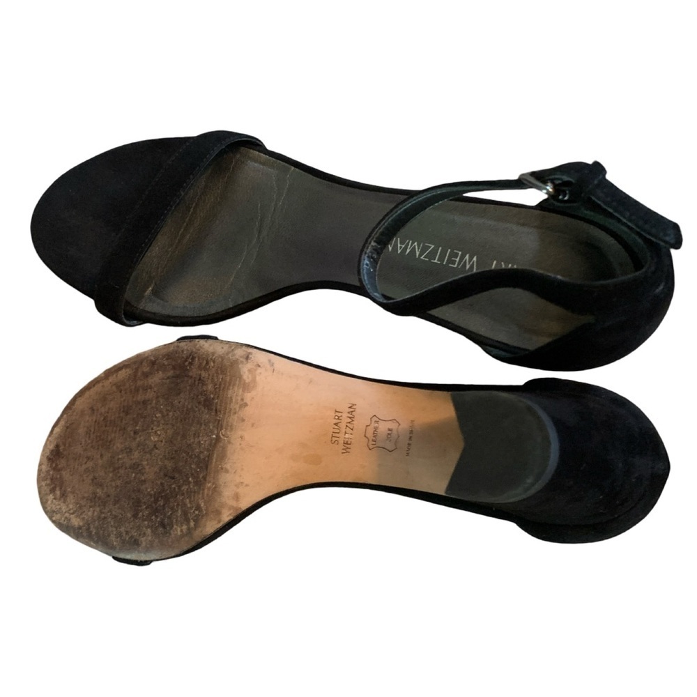 STUART WEITZMAN ‘NearlyNude’ Ankle Strap Black Suede Heels Women’s 9.5 M Party - Picture 6 of 8
